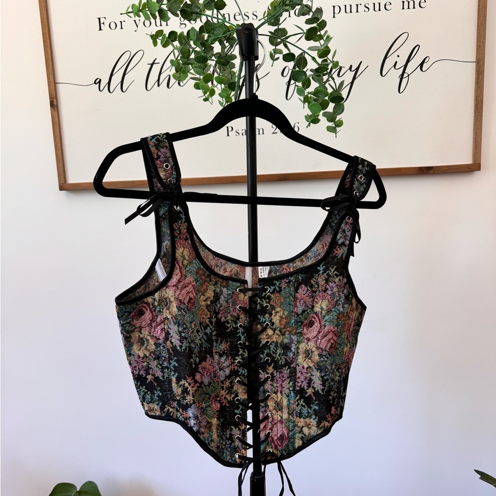 Women Vintage Palazzo Corset Crop Tops Floral Print Vest Bustier Lace Push Up